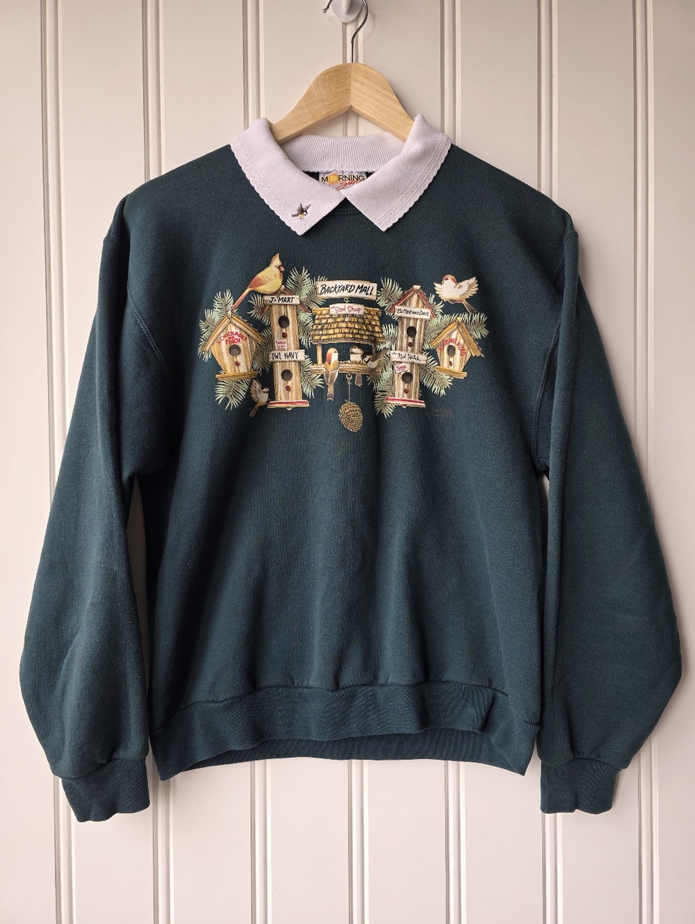 Vintage Morning Sun 90s Birdhouse Collared Crewneck Grandma Cottagecore Sweater